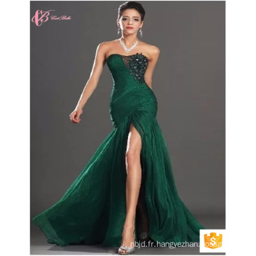 Guangdong Women Sexy Mermaid Slit Sexu Back Robe de soirée ouverte Green Party Club Dress